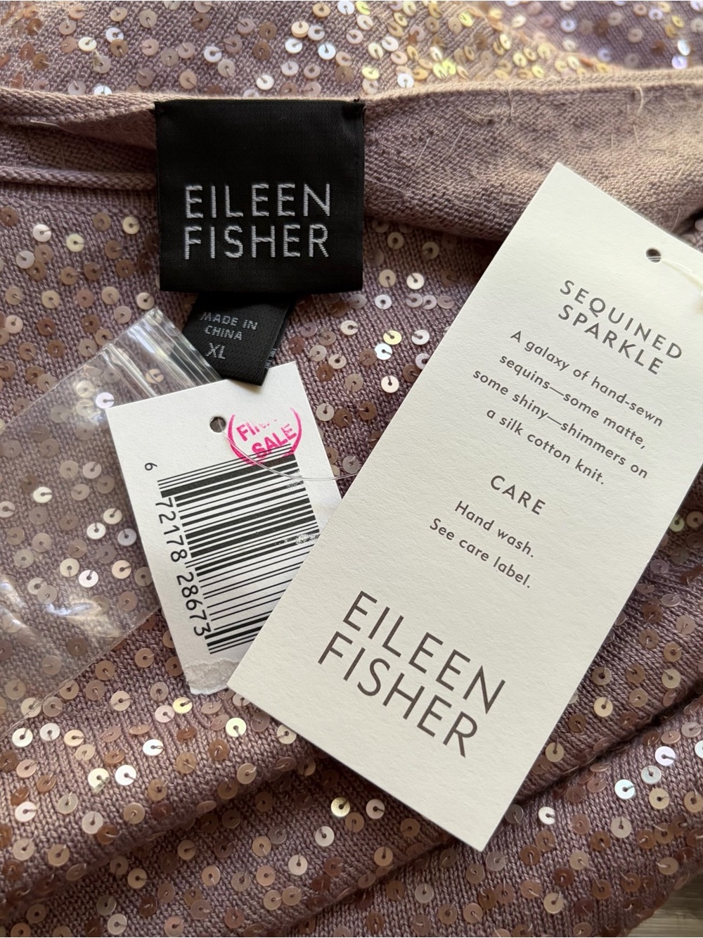 Eileen Fisher Silk Sequin Sparkle Top XL Mauve Lavender NWT - Picture 3 of 5